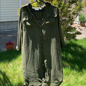 Green New York & Company brass button blouse